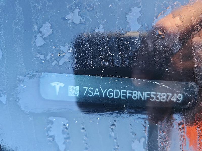 Продаж на аукціоні авто 2022 Tesla Model Y, vin: 7SAYGDEF8NF538749, номер лоту: 41960276