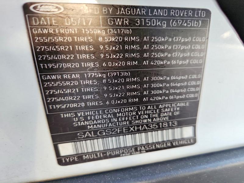 Продаж на аукціоні авто 2017 Land Rover Range Rover, vin: SALGS2FEXHA351813, номер лоту: 48038696