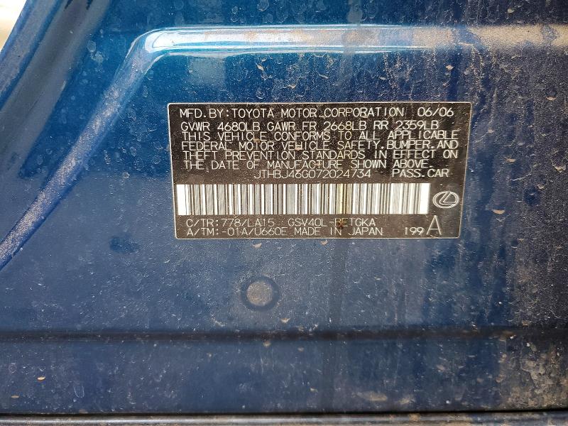 Aukcja sprzedaży 2007 Lexus Es 350, vin: JTHBJ46G072024734, numer aukcji: 47129526