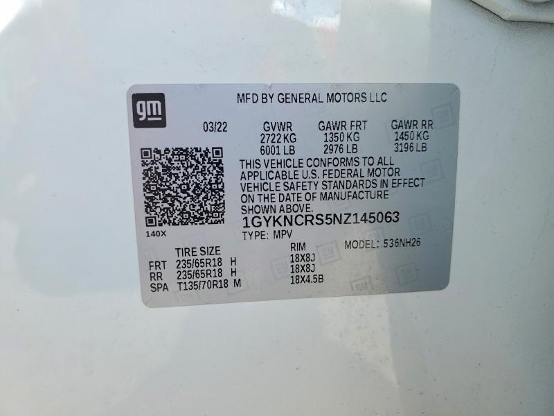 2022 Cadillac Xt5 მანქანა იყიდება აუქციონზე, vin: 1GYKNCRS5NZ145063, აუქციონის ნომერი: 47108446