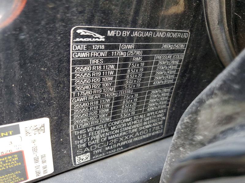 Продажа на аукционе авто 2019 Jaguar F-pace, vin: SADCJ2FXXKA601783, номер лота: 42051736