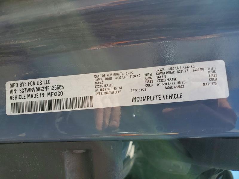 58998766 :رقم المزاد ، 3C7WRVMG3NE126665 vin ، 2022 Ram Promaster 3500 مزاد بيع