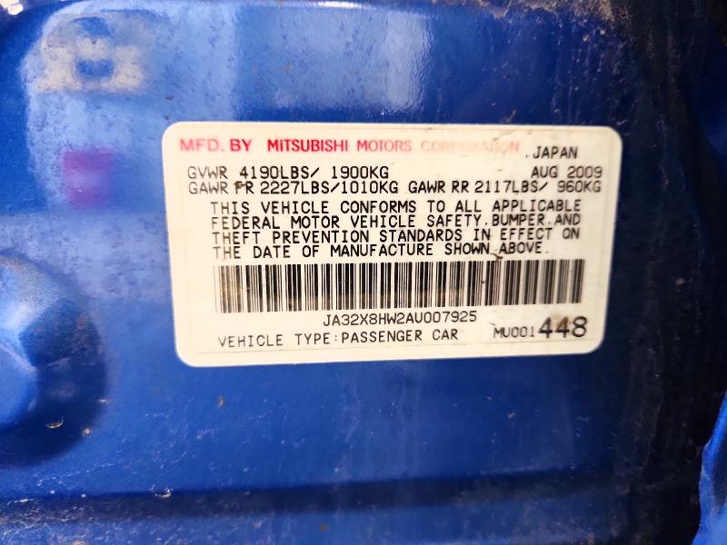 Продаж на аукціоні авто 2010 Mitsubishi Lancer, vin: JA32X8HW2AU007925, номер лоту: 45523426