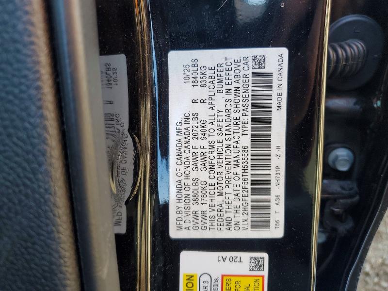 Aukcja sprzedaży 2026 Honda Civic, vin: 2HGFE2F56TH535586, numer aukcji: 46531836