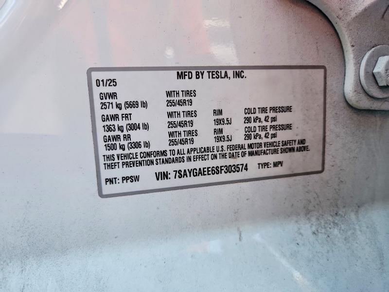 Aukcja sprzedaży 2025 Tesla Model Y, vin: 7SAYGAEE6SF303574, numer aukcji: 46811246