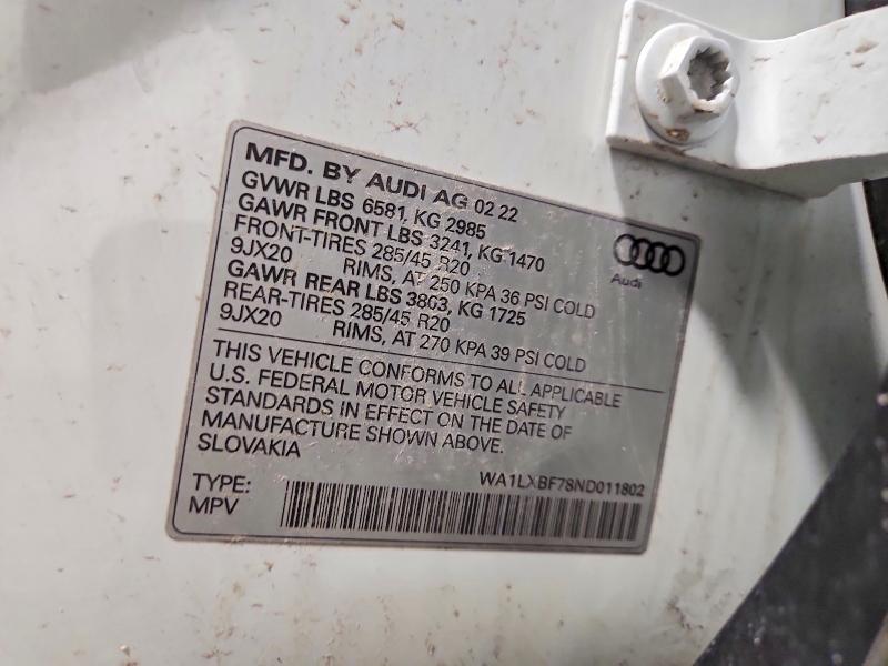 Продажа на аукционе авто 2022 Audi Q7, vin: WA1LXBF78ND011802, номер лота: 46180546