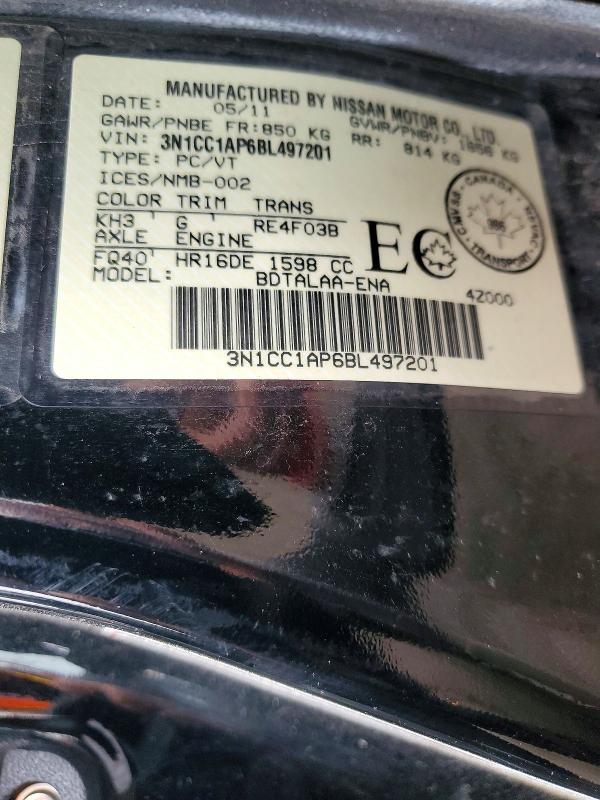 47093246 :رقم المزاد ، 3N1CC1AP6BL497201 vin ، 2011 Nissan Versa مزاد بيع