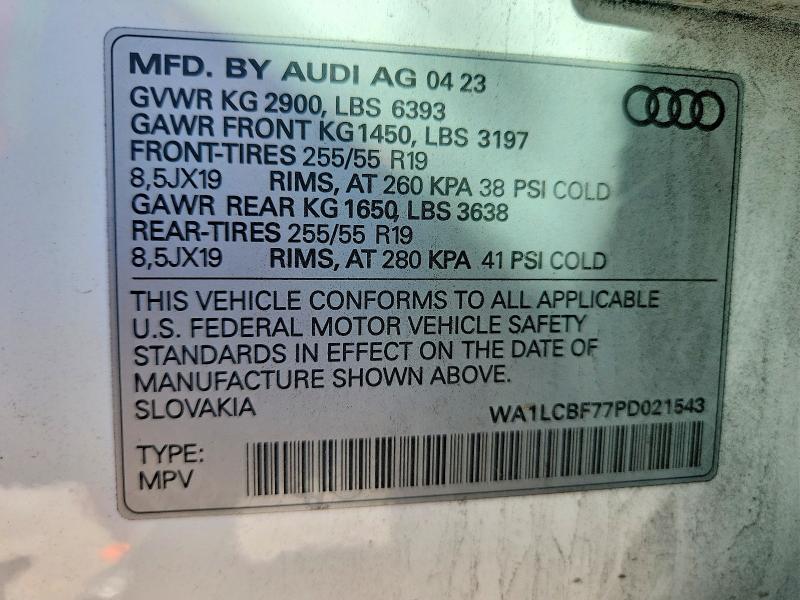 Продаж на аукціоні авто 2023 Audi Q7, vin: WA1LCBF77PD021543, номер лоту: 47096616