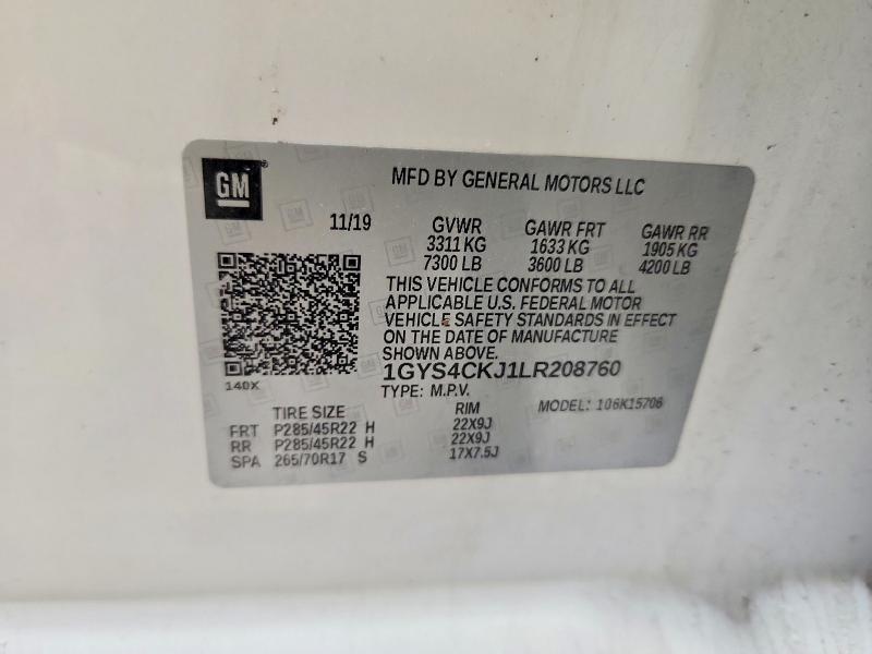 46091206 :رقم المزاد ، 1GYS4CKJ1LR208760 vin ، 2020 Cadillac Escalade مزاد بيع