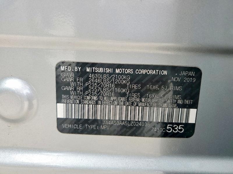 Продаж на аукціоні авто 2020 Mitsubishi Eclipse Cross, vin: JA4AS3AA5LZ024036, номер лоту: 46556676