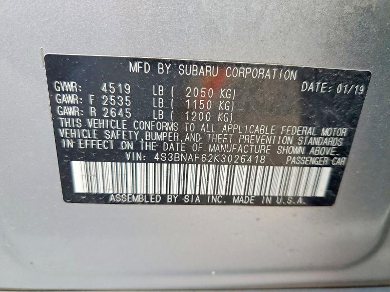Aukcja sprzedaży 2019 Subaru Legacy, vin: 4S3BNAF62K3026418, numer aukcji: 41963076