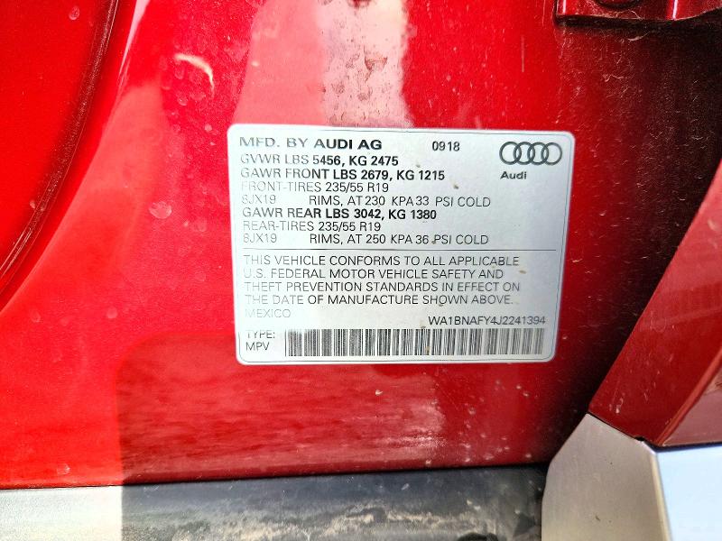 47057646 :رقم المزاد ، WA1BNAFY4J2241394 vin ، 2018 Audi Q5 مزاد بيع