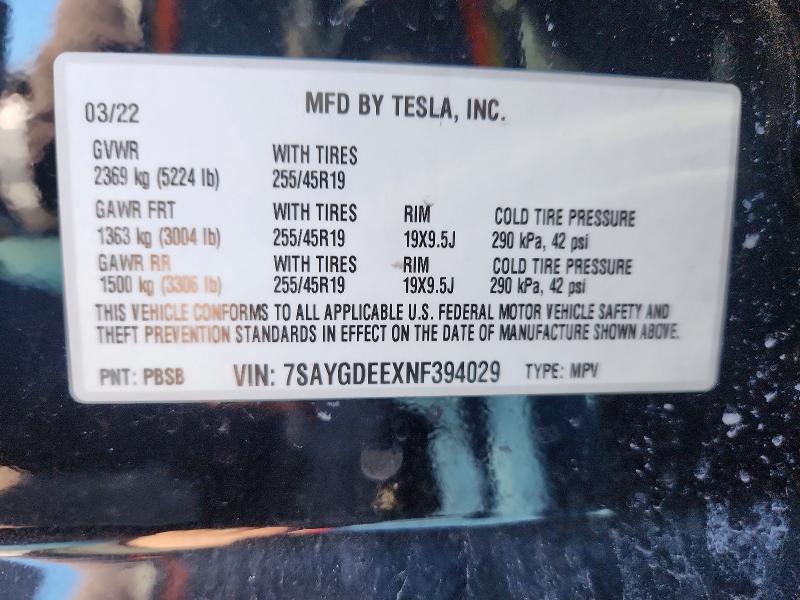 Продаж на аукціоні авто 2022 Tesla Model Y, vin: 7SAYGDEEXNF394029, номер лоту: 46201996