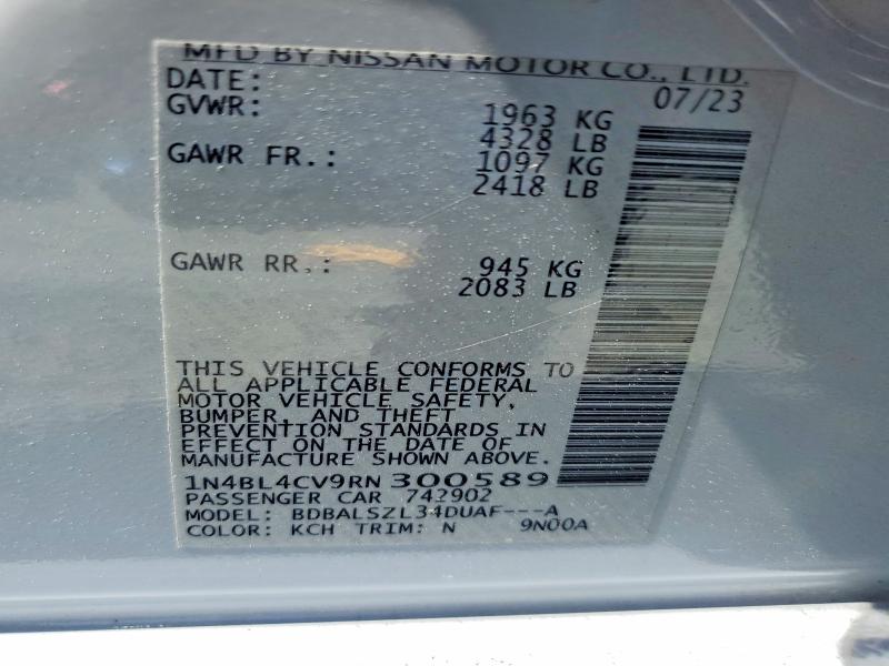 2024 Nissan Altima მანქანა იყიდება აუქციონზე, vin: 1N4BL4CV9RN300589, აუქციონის ნომერი: 47174456