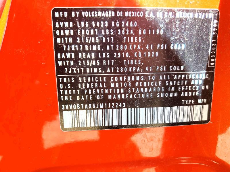 Продаж на аукціоні авто 2018 Volkswagen Tiguan, vin: 3VV0B7AX5JM112243, номер лоту: 46621266