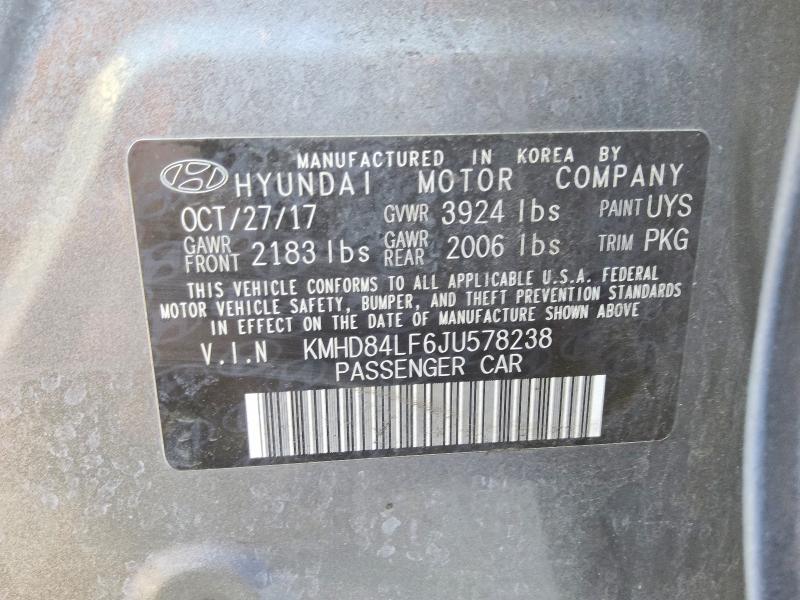 41784446 :رقم المزاد ، KMHD84LF6JU578238 vin ، 2018 Hyundai Elantra مزاد بيع