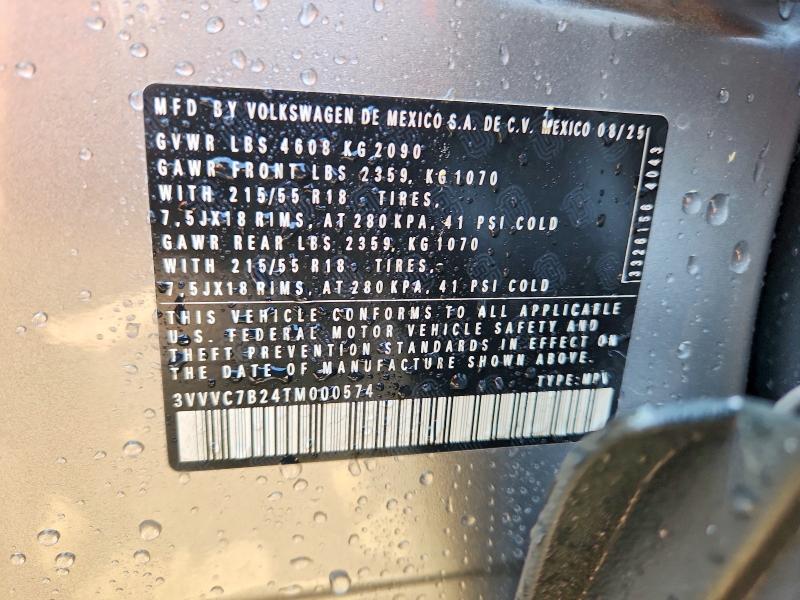 47295956 :رقم المزاد ، 3VVVC7B24TM000574 vin ، 2026 Volkswagen Taos مزاد بيع