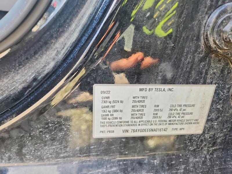 2022 Tesla Model Y მანქანა იყიდება აუქციონზე, vin: 7SAYGDEE6NA016142, აუქციონის ნომერი: 45588096