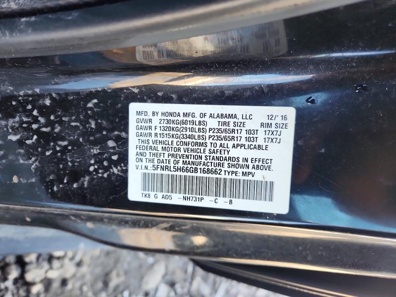 Aukcja sprzedaży 2016 Honda Odyssey, vin: 5FNRL5H66GB168662, numer aukcji: 45534746