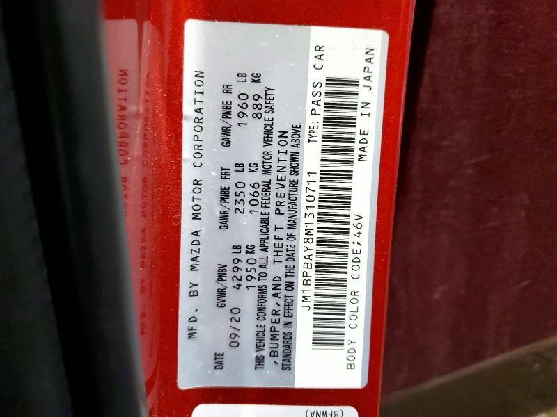 Aukcja sprzedaży 2021 Mazda 3, vin: JM1BPBAY8M1310711, numer aukcji: 79126185