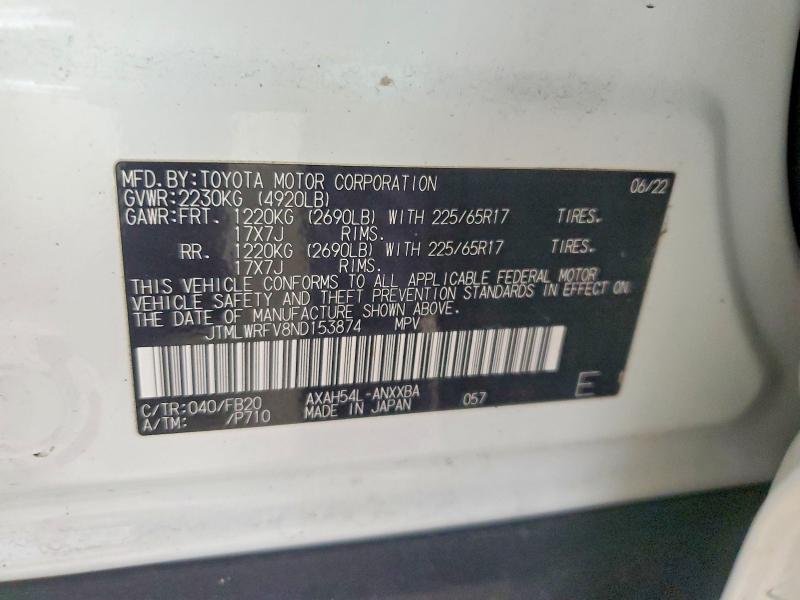 Aukcja sprzedaży 2022 Toyota Rav4 Hybrid, vin: JTMLWRFV8ND153874, numer aukcji: 46335726
