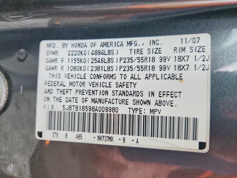Продаж на аукціоні авто 2008 Acura Rdx, vin: 5J8TB18598A009980, номер лоту: 45467956