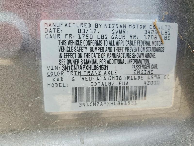 41644316 :رقم المزاد ، 3N1CN7APXHL861531 vin ، 2017 Nissan Versa مزاد بيع