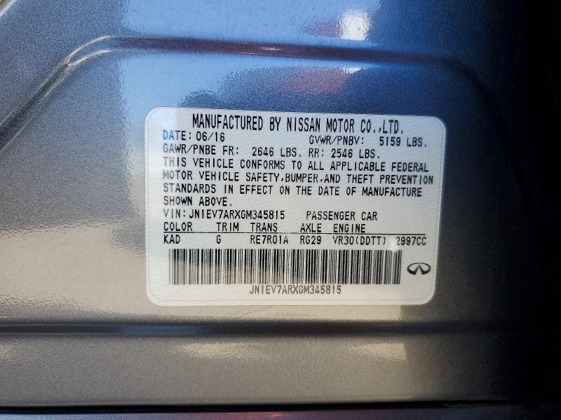 Aukcja sprzedaży 2016 Infiniti Q50, vin: JN1EV7ARXGM345815, numer aukcji: 45475466