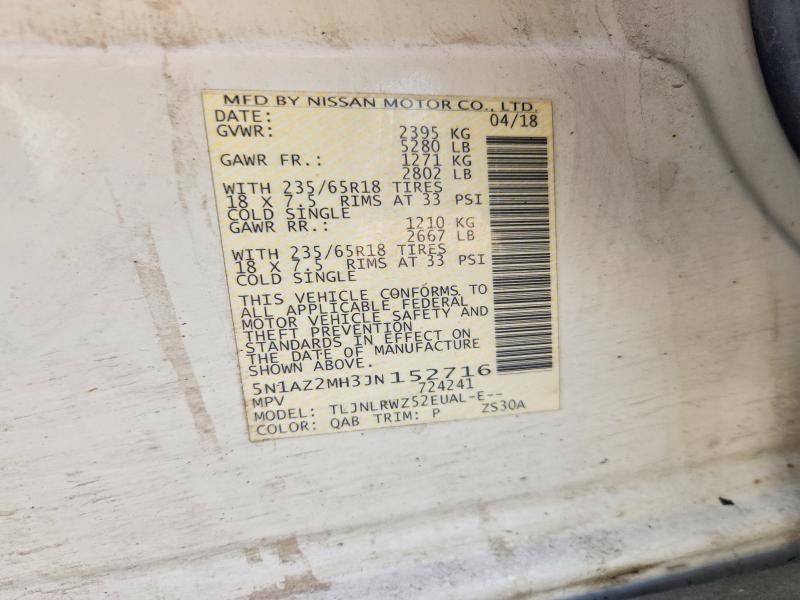 45464056 :رقم المزاد ، 5N1AZ2MH3JN152716 vin ، 2018 Nissan Murano مزاد بيع