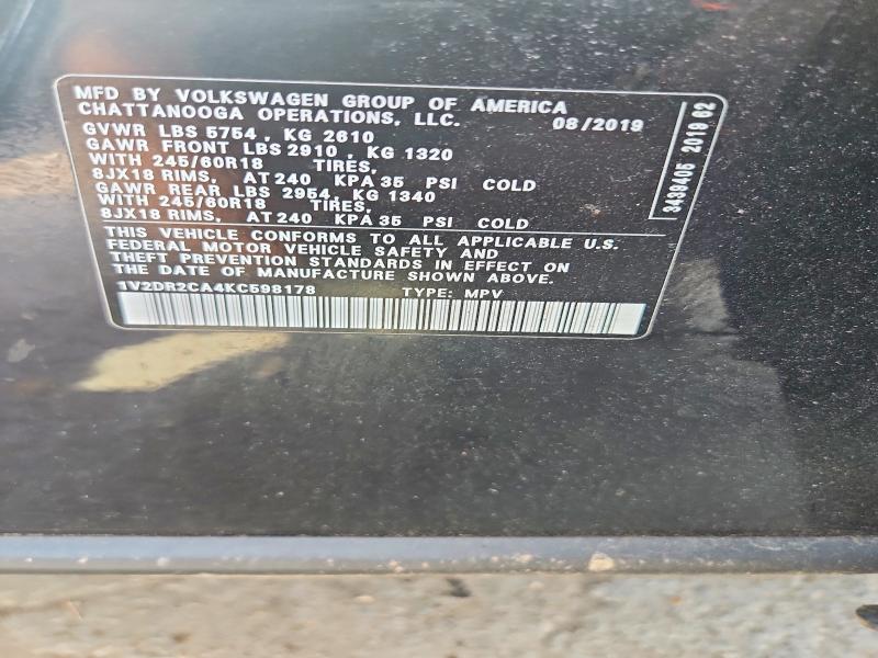 2019 Volkswagen Atlas მანქანა იყიდება აუქციონზე, vin: 1V2DR2CA4KC598178, აუქციონის ნომერი: 77901665