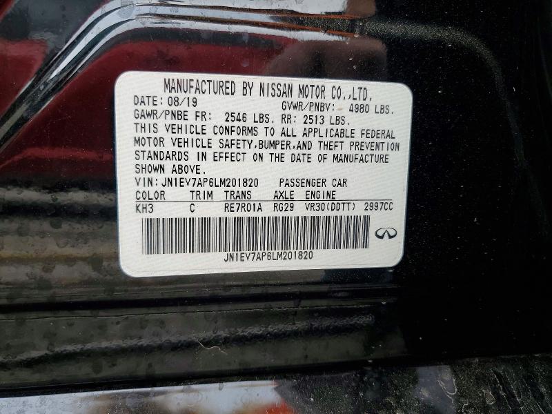 Aukcja sprzedaży 2020 Infiniti Q50, vin: JN1EV7AP6LM201820, numer aukcji: 41833186