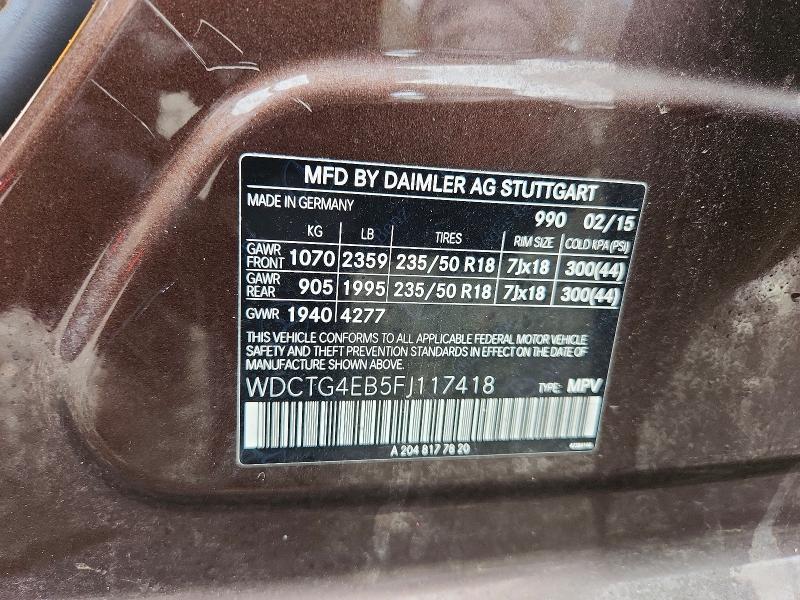 2015 Mercedes-benz Gla მანქანა იყიდება აუქციონზე, vin: WDCTG4EB5FJ117418, აუქციონის ნომერი: 47275886