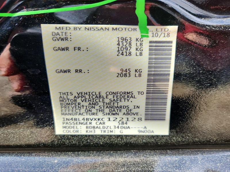 Продаж на аукціоні авто 2019 Nissan Altima, vin: 1N4BL4BVXKC122128, номер лоту: 45539506