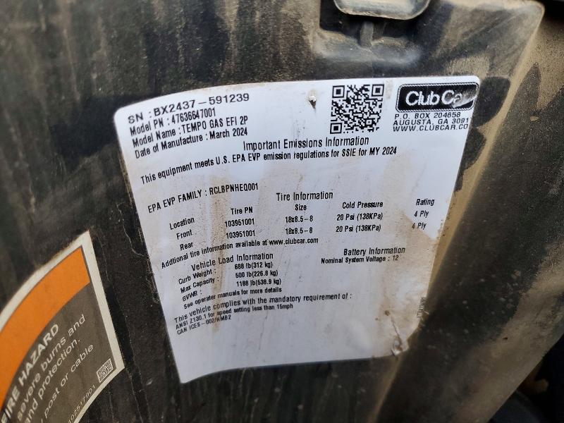 79709265 :رقم المزاد ، BX2437591239 vin ، 2024 Club Car Golf Cart مزاد بيع