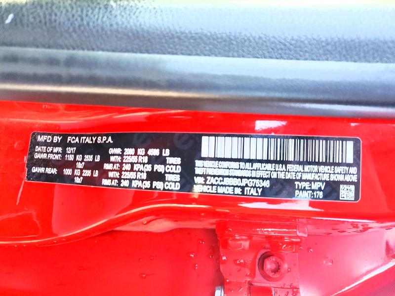 Продажа на аукционе авто 2018 Jeep Renegade, vin: ZACCJBBB0JPG75346, номер лота: 46077926