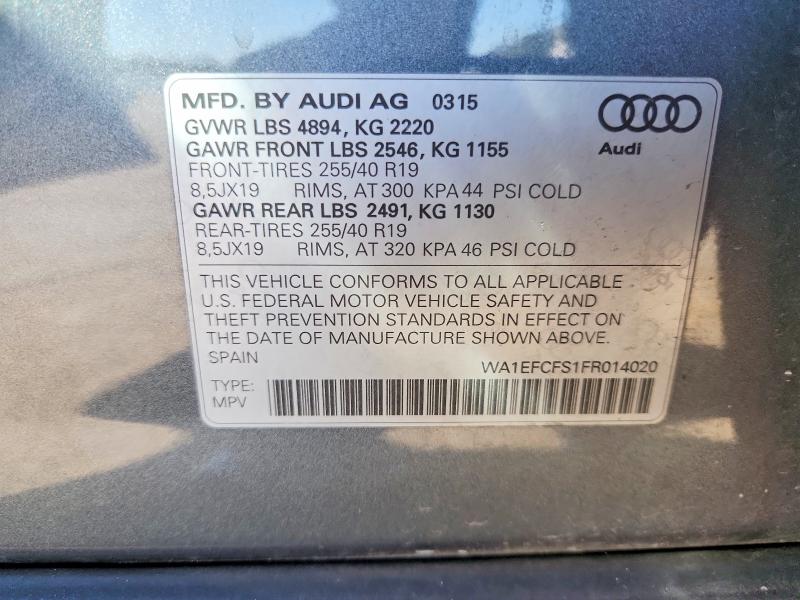 46160096 :رقم المزاد ، WA1EFCFS1FR014020 vin ، 2015 Audi Q3 مزاد بيع