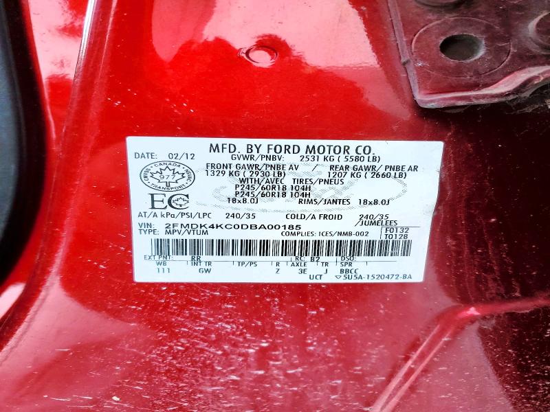 41894466 :رقم المزاد ، 2FMDK4KC0DBA00185 vin ، 2013 Ford Edge مزاد بيع