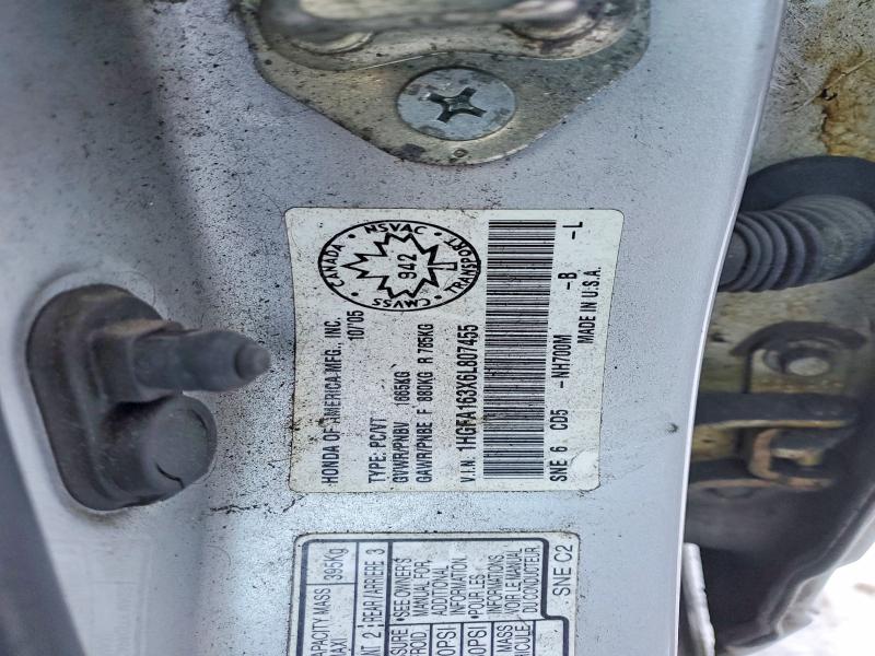 Продаж на аукціоні авто 2006 Honda Civic, vin: 1HGFA163X6L807455, номер лоту: 78900765