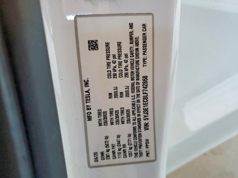 46506106 :رقم المزاد ، 5YJ3E1EC8LF742868 vin ، 2020 Tesla Model 3 مزاد بيع