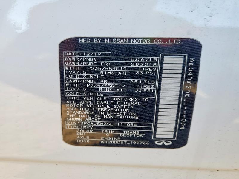 Aukcja sprzedaży 2020 Infiniti Qx50, vin: 3PCAJ5M35LF111054, numer aukcji: 47017246
