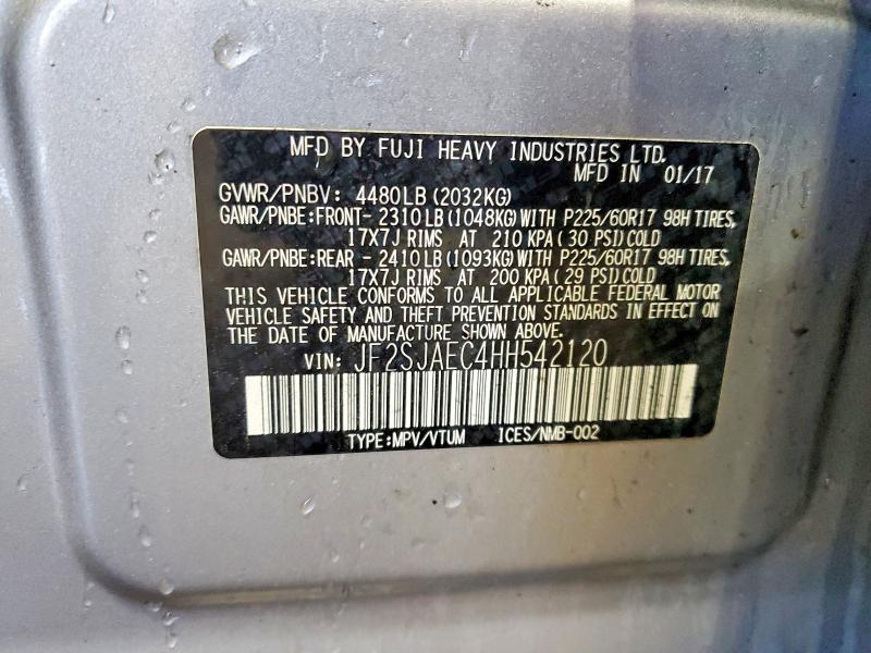 Продажа на аукционе авто 2017 Subaru Forester, vin: JF2SJAEC4HH542120, номер лота: 46466506
