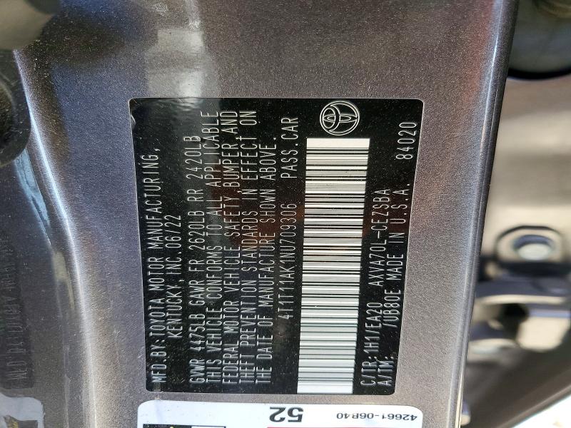 46713456 :رقم المزاد ، 4T1T11AK1NU709306 vin ، 2022 Toyota Camry مزاد بيع