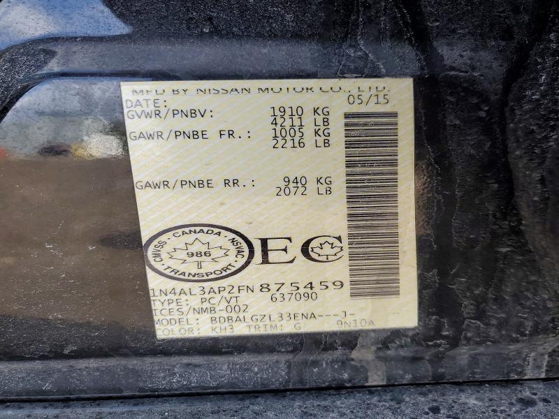 2015 Nissan Altima 2.5 S 4dr მანქანა იყიდება აუქციონზე, vin: 1N4AL3AP2FN875459, აუქციონის ნომერი: 41918126