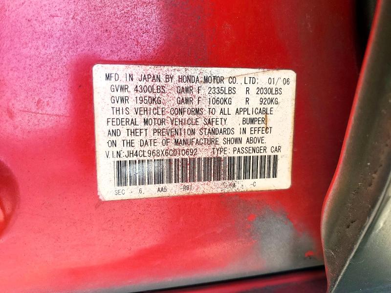 2006 Acura Tsx მანქანა იყიდება აუქციონზე, vin: JH4CL968X6C010692, აუქციონის ნომერი: 45504736