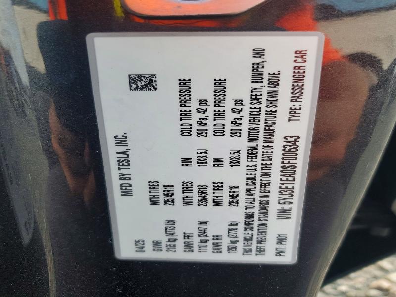 47455486 :رقم المزاد ، 5YJ3E1EA0SF006343 vin ، 2025 Tesla Model 3 مزاد بيع