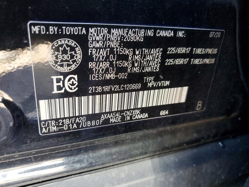 Продаж на аукціоні авто 2020 Toyota Rav4, vin: 2T3B1RFV2LC120669, номер лоту: 47958306