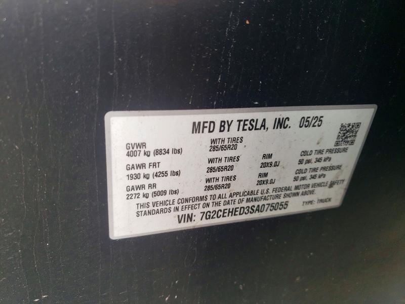 46417426 :رقم المزاد ، 7G2CEHED3SA075055 vin ، 2025 Tesla Cybertruck مزاد بيع