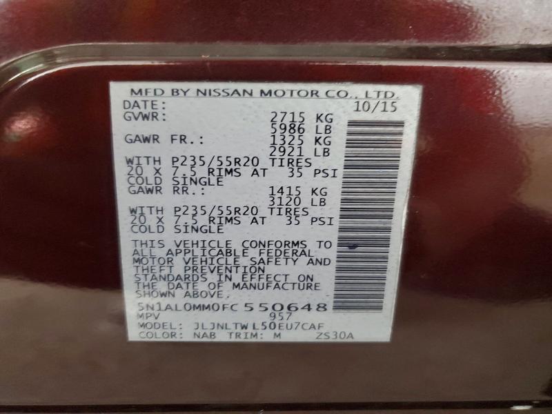 47799406 :رقم المزاد ، 5N1AL0MM0FC550648 vin ، 2015 Infiniti Qx60 مزاد بيع