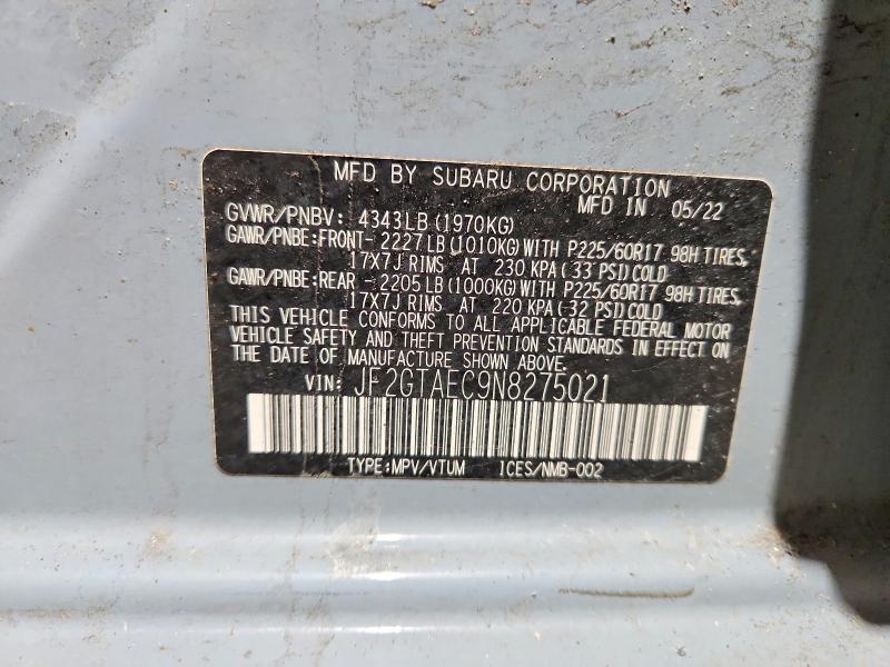 Aukcja sprzedaży 2022 Subaru Crosstrek, vin: JF2GTAEC9N8275021, numer aukcji: 47513196