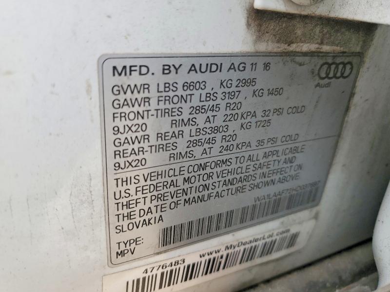 Aukcja sprzedaży 2017 Audi Q7, vin: WA1LAAF72HD037697, numer aukcji: 47162626